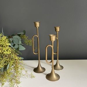 Set of 3 brass candle stick holders